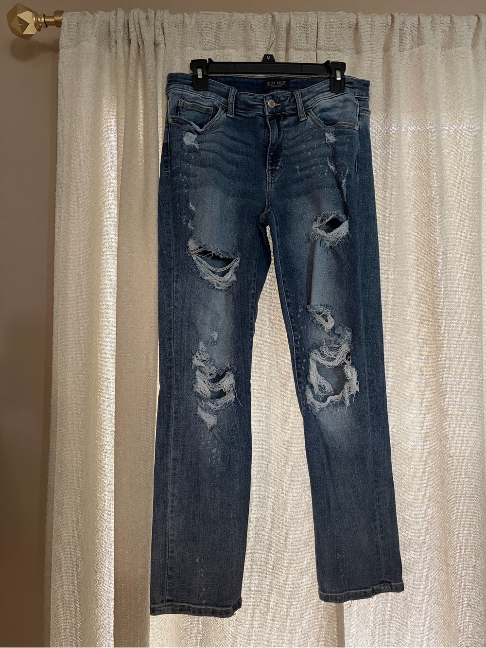Women’s Judy Blue Distressed Dark Blue Straight Leg Jeans